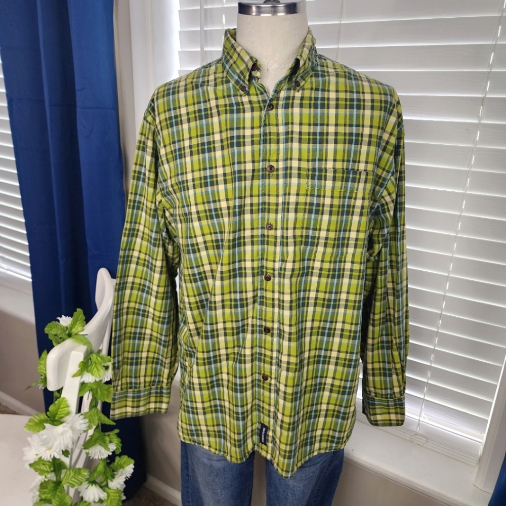 Structure Mens Shirt Green Plaid Button Down Sz Large